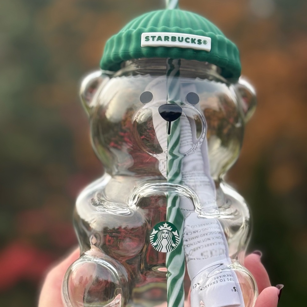 Starbucks Clear Bear cup with Green Lid and box